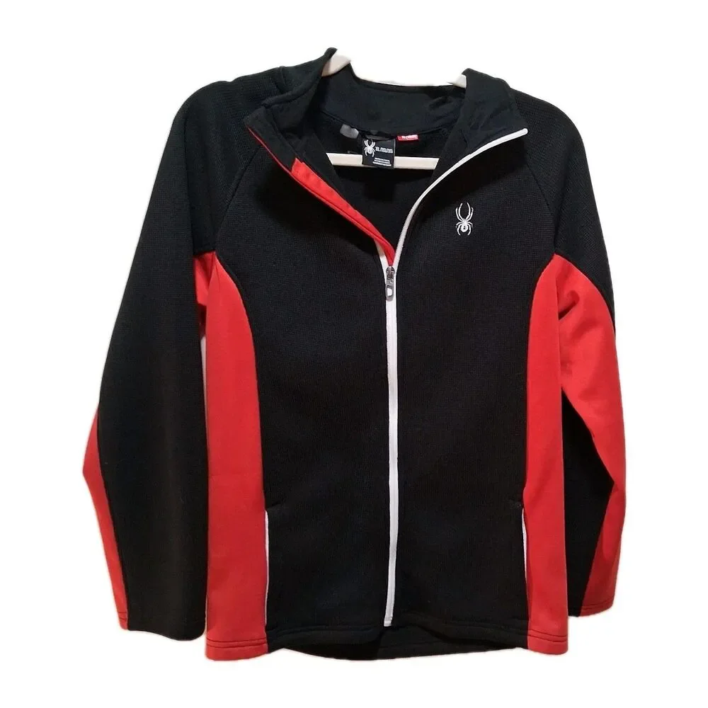 Spyder Boys Full Zip Ski Jacket Red Black Performance Fleece Snowboarding Sz  XL